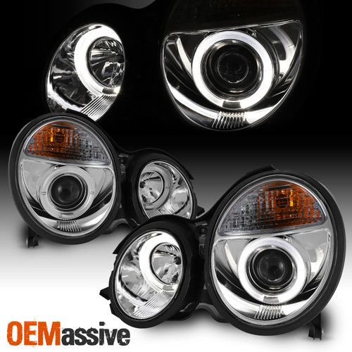 Fits 00-02 Mercedes Benz W210 E-Class Chrome Dual Halo Projector Headlights Lamp