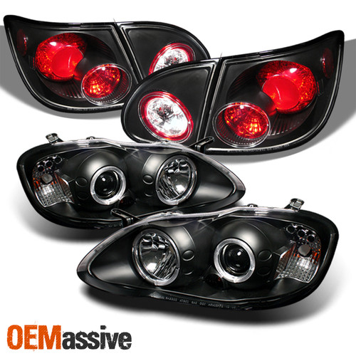 Fits 03-08 Corolla Dual Halo Projector Headlight + 4PCs Tail Brake Lamp W/ Trunk