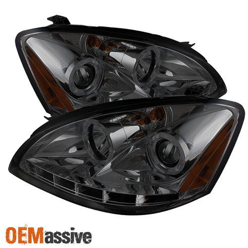 Smoke Fits 02-04 Nissna Altima Dual Halo Projector DRL LED Strip Headlights Pair