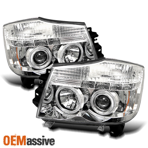 Fits 04-15 Titan 04-07 Armada Halo Projector LED Headlights Lamps Left+Right