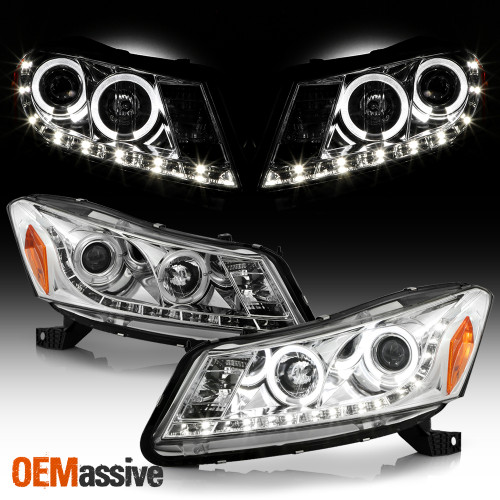 Fits 08-12 Honda Accord 4Dr Chrome Clear Halo Projector DRL LED Strip Headlights