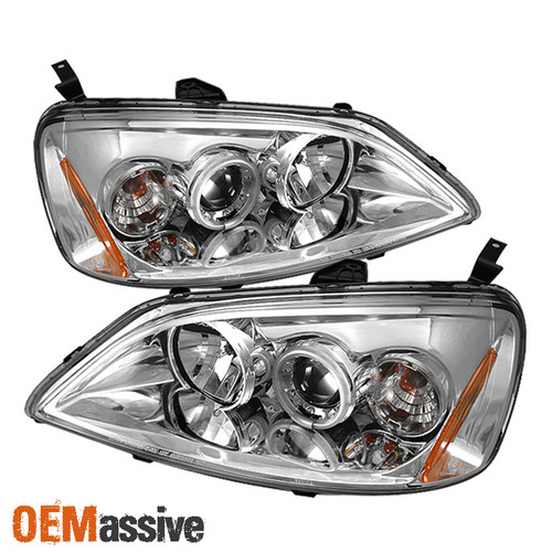 Fits 01-03 Honda Civic 2/4Dr Chrome Clear CCFL Halo Projector Headlights Lamps