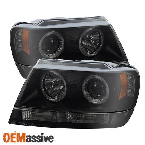 Fits 99-04 Jeep Grand Cherokee Black Smoked Halo Projector LED Headlights