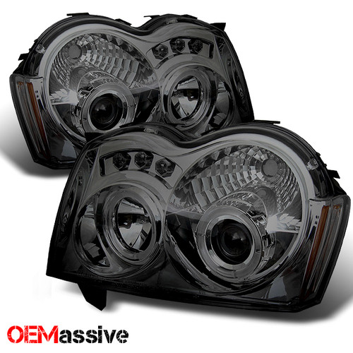Fits 05-07 Jeep Grand Cherokee Smoke Dual Halo Projector LED Headlights LH/RH