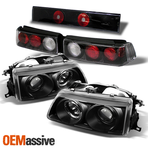 Fits 90-91 Honda Civic CRX Black Halo Projector Headlights+Tail Lamp W/ Trunk