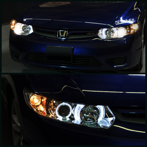 Fits Smoked 06-11 Civic 2Dr Coupe Halo Projector Headlights Lamps Left+Right