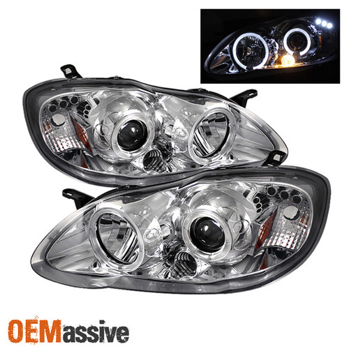 Fits 03-08 Toyota Corolla Dual Halo Projector LED Chrome Headlights Lamp Pair