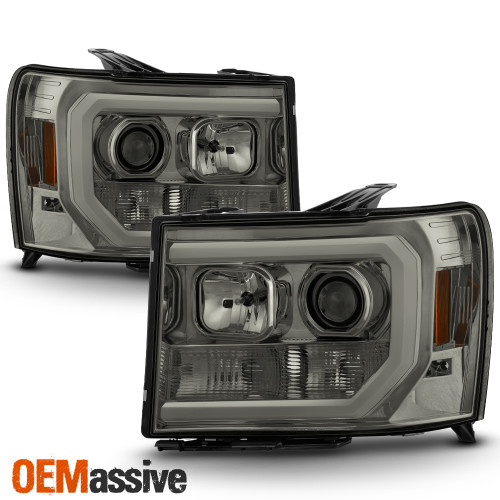 For 07-13 GMC Sierra 1500/2500HD/3500HD Smoked DRL LED Tube Projector Headlights
