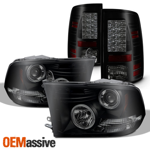 [Black Smoke Bezel] Fits 2009-18 Ram LED Halo Projector Headlights & Tail Lamps