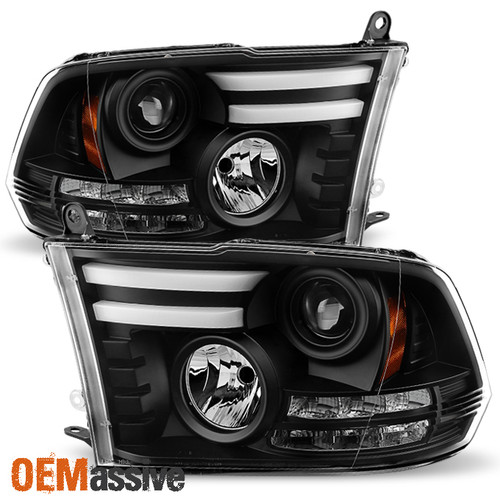 Fit 13-18 Dodge Ram 1500/2500/3500 Black DRL Tube LED Signal Projector Headlight