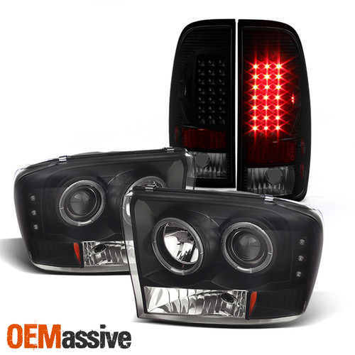 Fit 99-04 Superduty Excursion BLK Smoked Halo Projector LED Headlight+Tail light