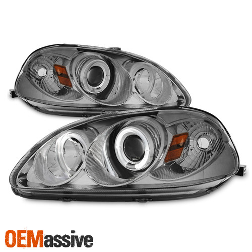 Fits 96-98 Honda Civic Smoke Dual Halo Projector Headlights Head Left/Right