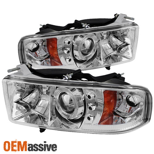 Fits 99-01 Ram Sport Model Halo Projector LED Headlights Lights Lamp Left+Right