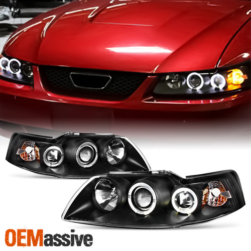 Fits Black 99-04 Ford Mustang Dual Halo Projector Headlights Lamp Left+Right Set