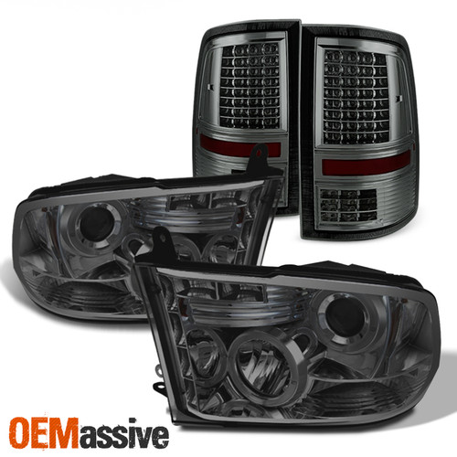 For 09-18 Ram Pickup Truck LED Halo Projector Headlights & Tail Lights Combo