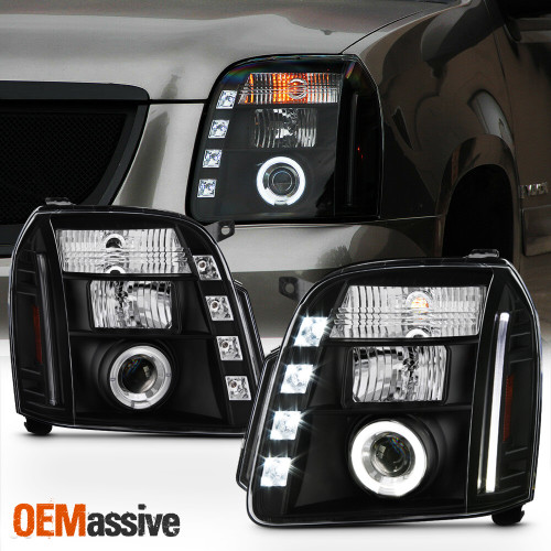Fits 07-14 GMC Yukon XL 1500 2500 Denali Halo Projector LED Black Headlight Pair