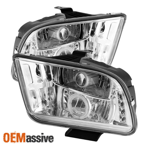 Fits 05-09 Ford Mustang Chrome Clear CCFL Halo Projector LED Headlights Lamp Set