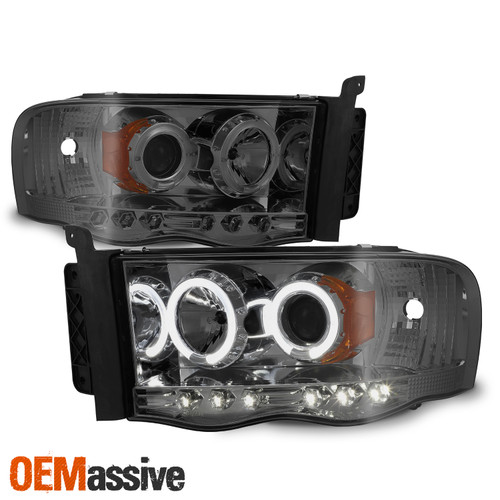 For 2002-05 Ram 1500 | 2003-05 Ram 2500 3500 Smoke Halo Projector LED Headlights