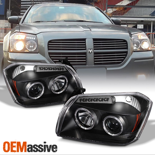 For 05-07 Dodge Magnum LED Halo Projector Headlights + Black LED Rear Tail Lamps