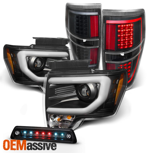For 09-14 F150 LED Strip Projector Black Headlight + LED Tail Lamp + 3rd Brake