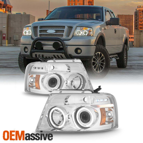 Fits 04-08 F150 Pickup Truck Chrome Dual Halo Projector LED G2 Headlights Lamps