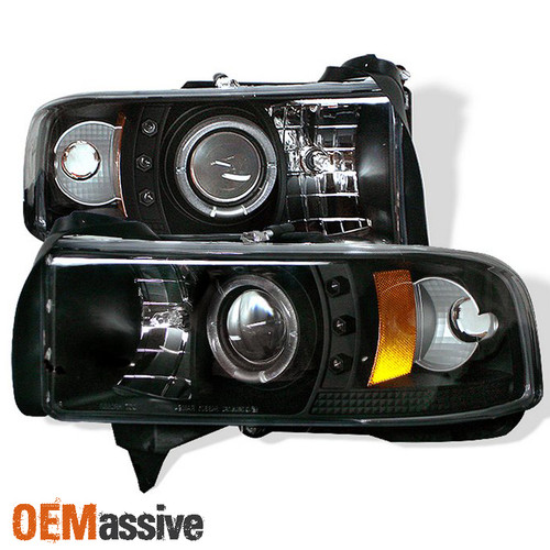 Fits 94-01 Ram 1500 94-02 Ram 2500/3500 Black CCFL Halo Projector LED Headlights