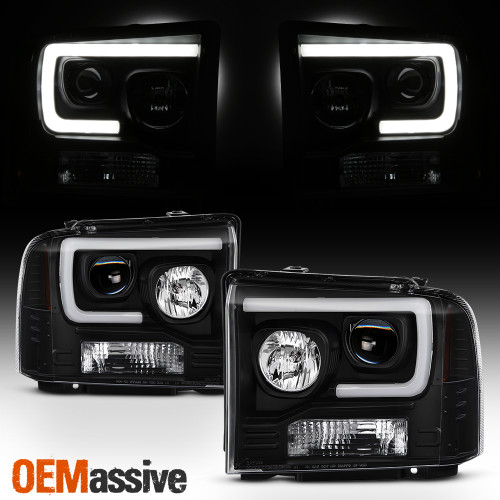 Fits Black 2005-2007 Ford F250/350/450 Super Duty Light Bar Projector Headlights