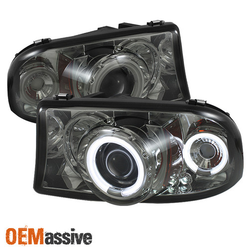 Fits Smoked 97-04 Dakota Durango Dual CCFL Halo Projector LED Headlights Lamps