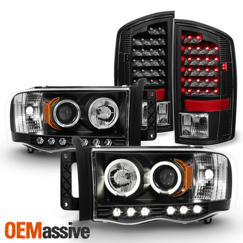 Fits 03-05 Dodge Ram Dual Halo Projector LED Headlights + Tail Lamps [LED Combo]