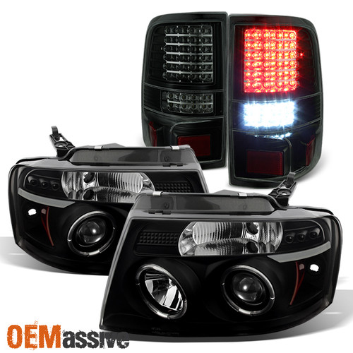 For 04-08 F150 Black Smoke Halo Projector LED Headlights + Full LED Taillights