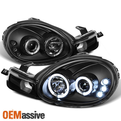 Fits 00-02 Dodge Neon Black Dual Halo Projector LED Headlights W/Parking Lamp
