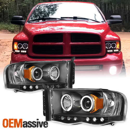 For 02-05 Ram 1500 | 2003-2005 Ram 2500 3500 Black Halo Projector LED Headlights
