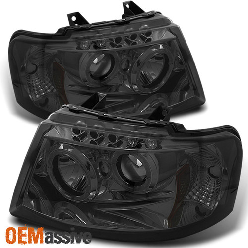 Fits 03-06 Ford Expedition SUV Xls Xlt Dual Halo Projector LED Smoked Headlights