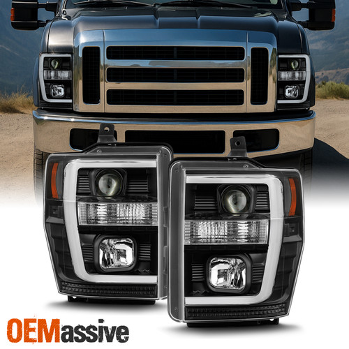 Fits Black 2008-2010 Ford F250/350/450 Super Duty Light Bar Projector Headlights
