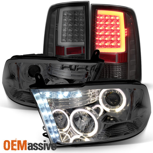 Smoked Fits 09-18 Dodge Ram 1500|2500|3500 Halo Projector Headlights+Tail Lights