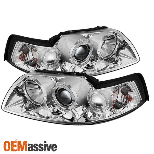 Fits 99-04 Mustang 1Pc Chrome Dual Halo Projector LED Headlights W/Corner Signal