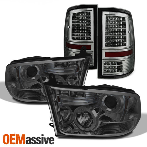 Fits 2009-18 Ram LED Halo Projector Smoked Housing Headlights + Tail Lights