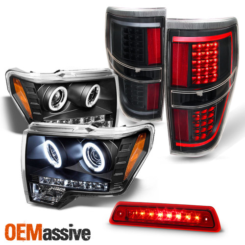For 09-14 F150 CCFL Halo Projector Black Headlight& LED Tail Lamp+ Red 3rd Brake