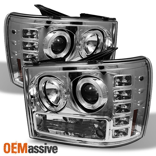 Fits 07-13 GMC Sierra Pickup Truck Clear Dual Halo Projector LED Headlights Lamp