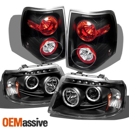 Fits 03-06 Ford Expedition Black Dual Halo Projector LED Headlights+Tail lamp