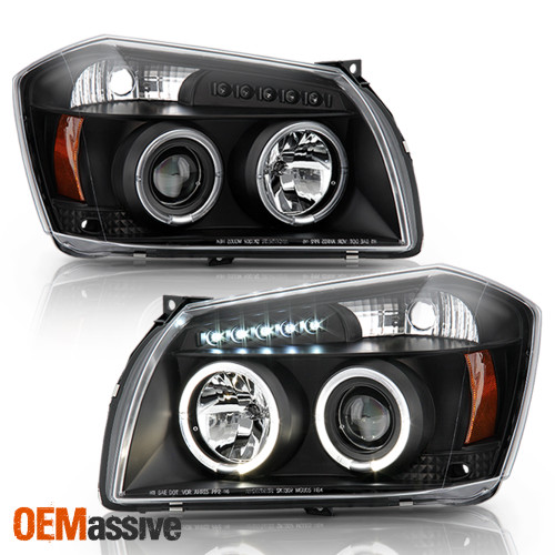 Fits 2005-2007 Dodge Magnum Black Bezel Halo LED Projector Headlights Lamps