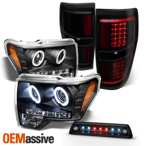 For 09-14 F150 CCFL Halo Projector Black Headlight&3rd Brake Light+LED Tail Lamp