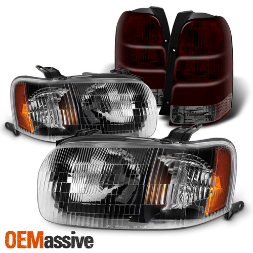 [OE Style]For 2001-2004 Ford Escape Blk Bezel Headlight Lamp+Dark Red Tail light