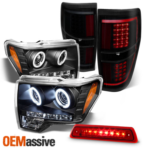 For 09-14 F150 CCFL Halo Projector Black Headlight& 3rd Brake+ LED Red Tail Lamp