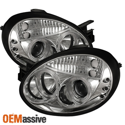 Fits 03-05 Dodge Neon Chrome Clear Dual Halo Projector LED Headlights Lamps Pair