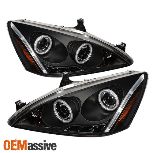 Fits 03-07 Honda Accord 2/4Dr Ex Lx V6 CCFL Halo Projector LED Black Headlights