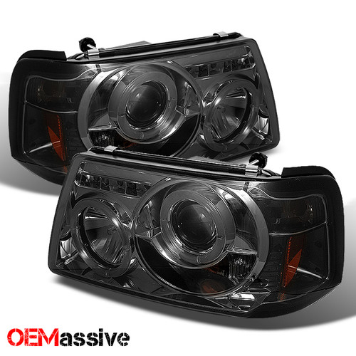 Fits 2001-2012 Ford Ranger Pickup 1PC Smoked LED Dual Halo Projector Headlights