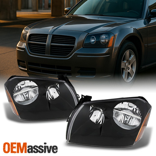 Fit 2005-2007 Dodge Magnum SE SRT SXT RT Black Bezel Replacement Headlights Pair