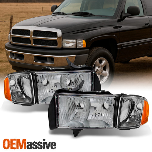 Fit 1999-2002 Dodge Ram 1500 Pickup Sport Headlights Replacement  w/Corner Lamps