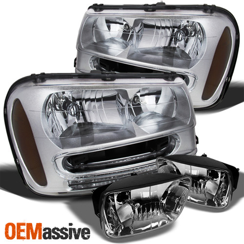 Fits 02-09 Trailblazer Chrome Clear Headlights Replacement + Fog Lights w/Bulbs